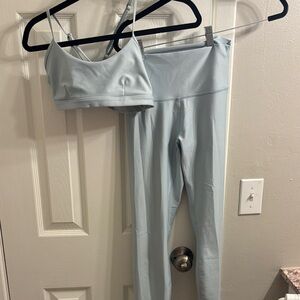 ALO Yoga Light Blue Leggings and Bra Set
